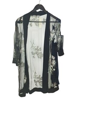 Sheer Embroidered Black Floral Kimono Cardigan